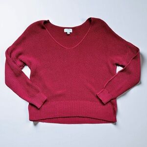 Lucky Brand Oversized V-Neck Sweater - Deep Red